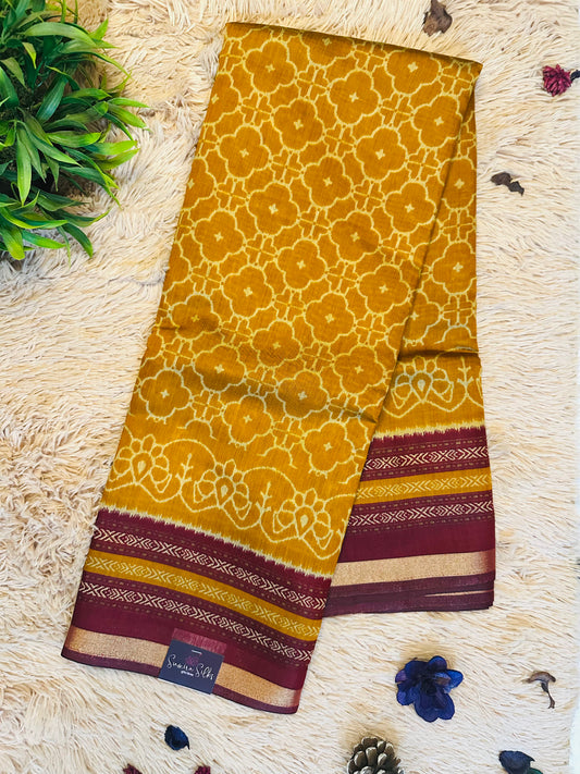 Mustard Maheshwari Cotton Silk Saree