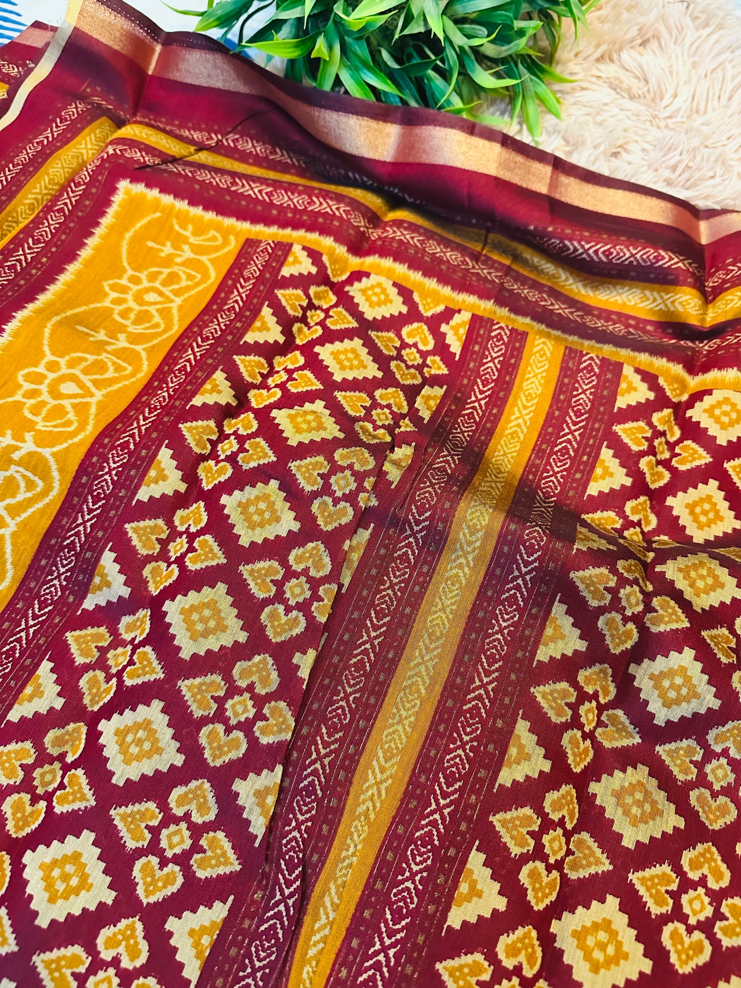 Mustard Maheshwari Cotton Silk Saree