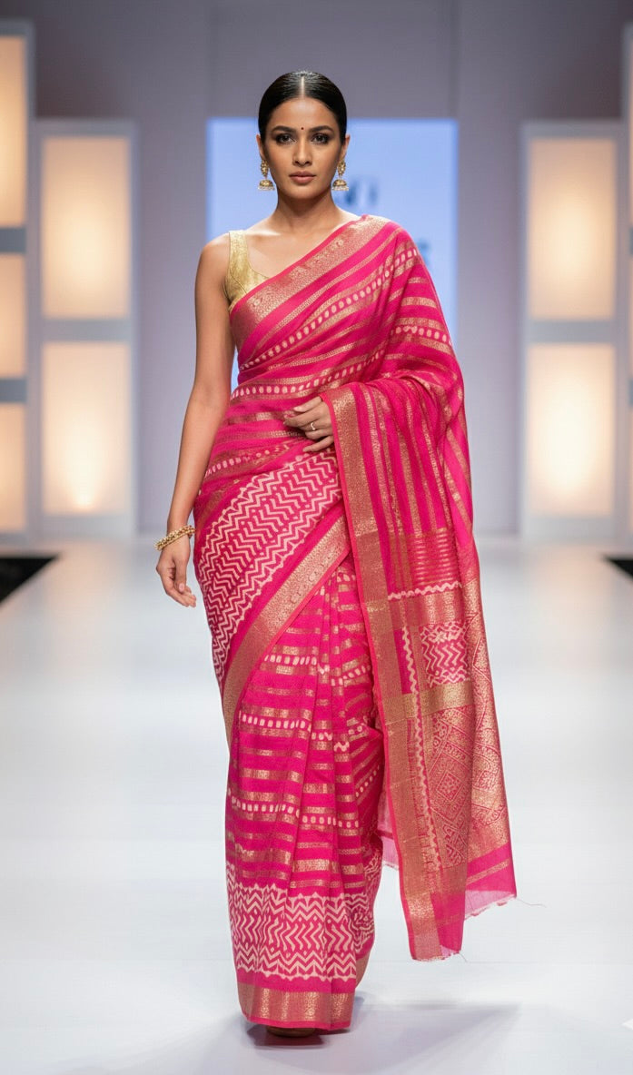 Dark Pink Pure Mul Cotton Saree