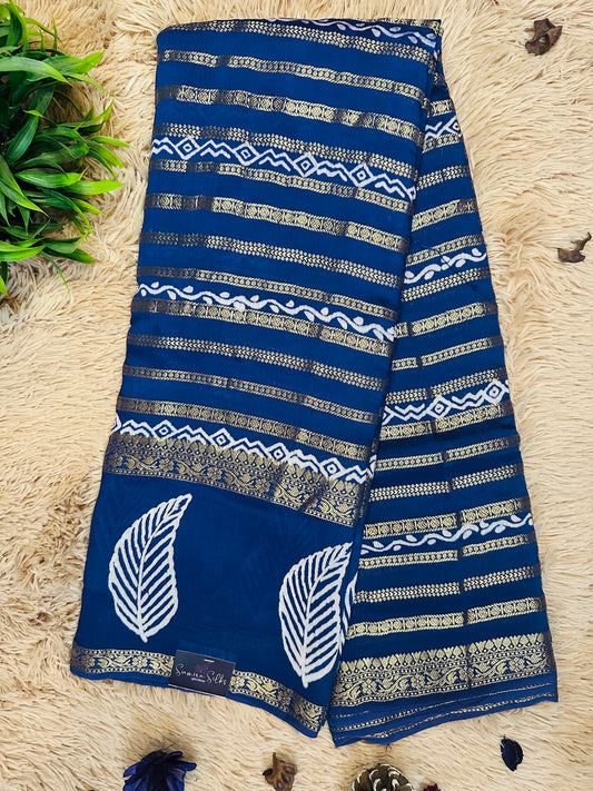 Navy Blue Pure Mul Cotton Saree