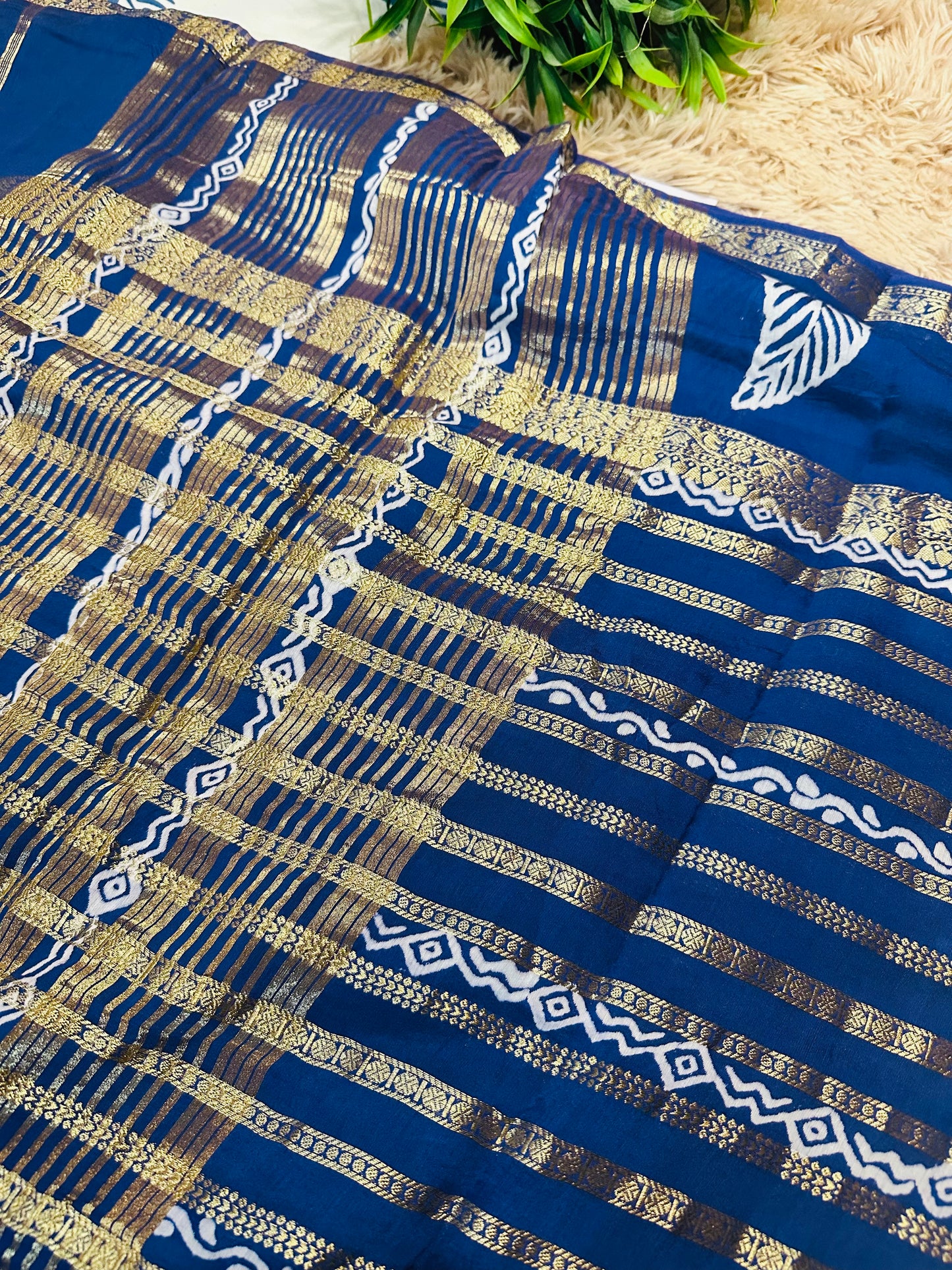 Navy Blue Pure Mul Cotton Saree