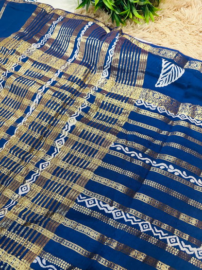 Navy Blue Pure Mul Cotton Saree