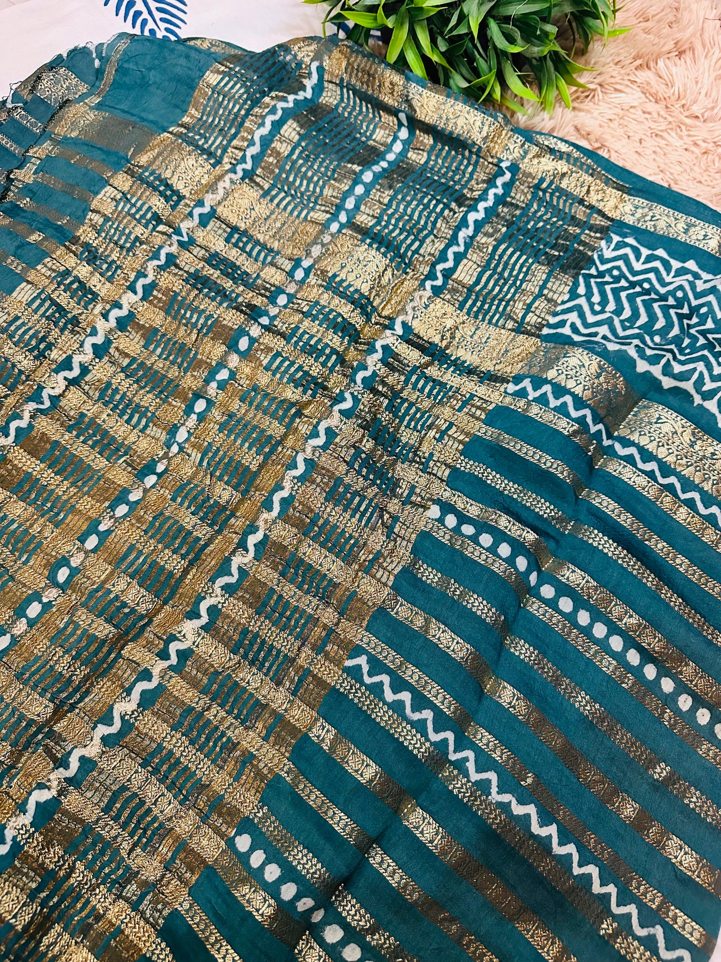 Teal Blue Pure Mul Cotton Saree