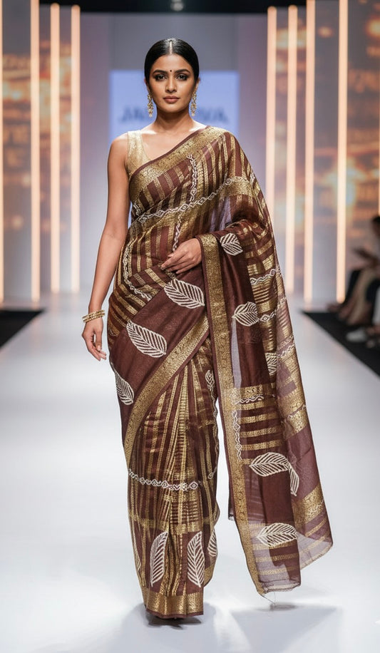 Chocolate Brown Pure Mul Cotton Saree