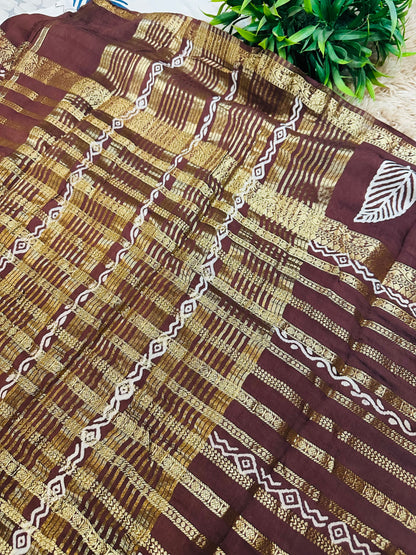 Chocolate Brown Pure Mul Cotton Saree