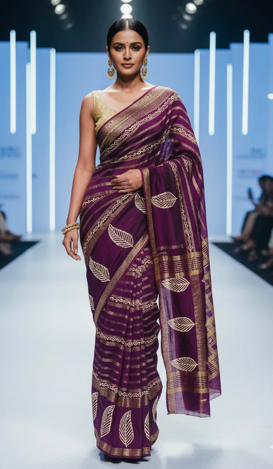 Wine Pure Mul Cotton Saree