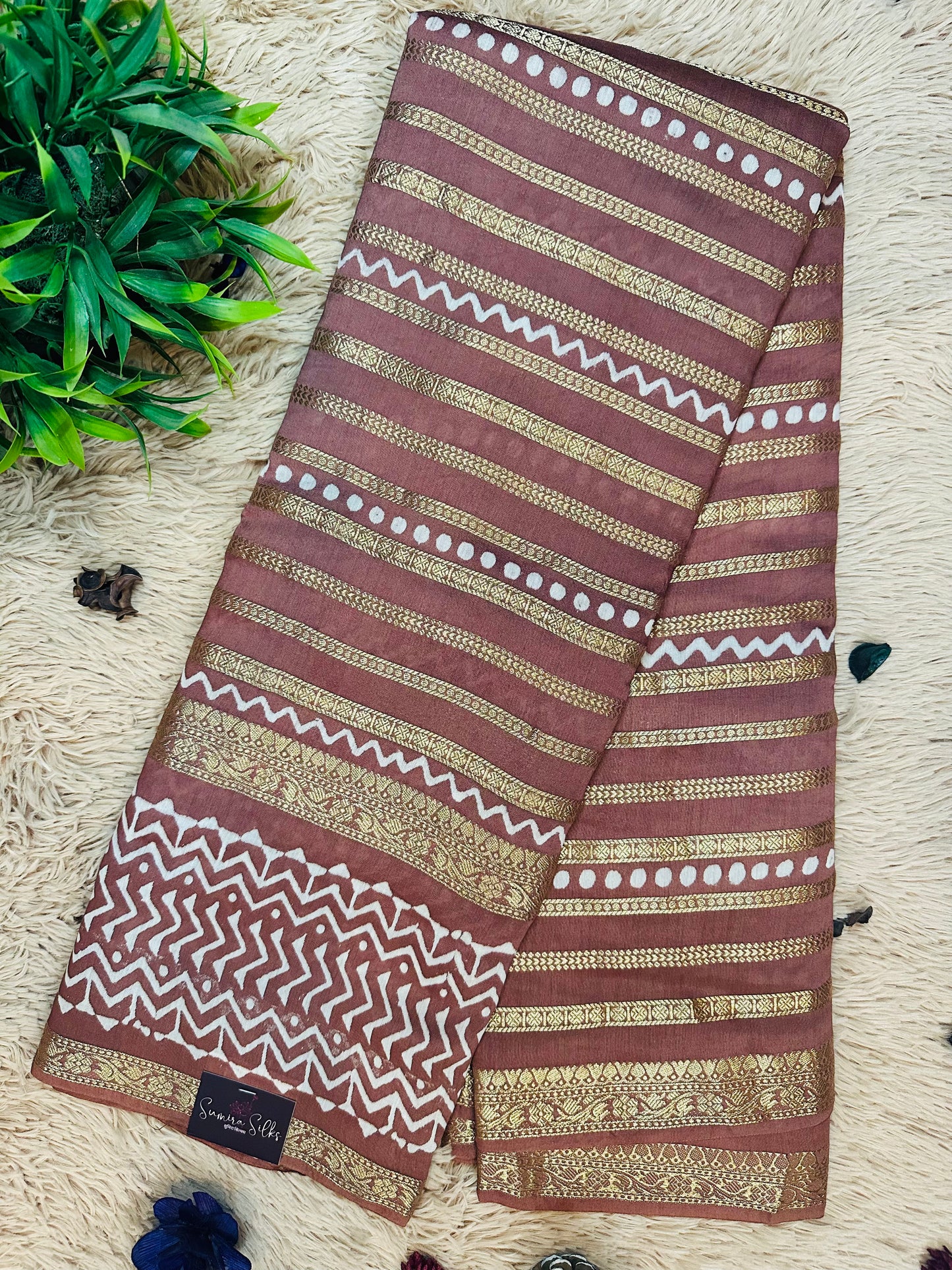 Pastel Brown Pure Mul Cotton Saree