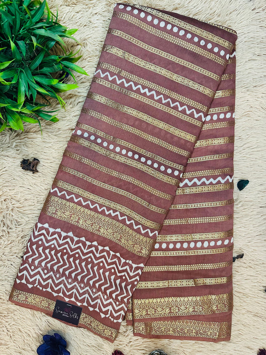 Pastel Brown Pure Mul Cotton Saree