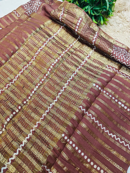 Pastel Brown Pure Mul Cotton Saree
