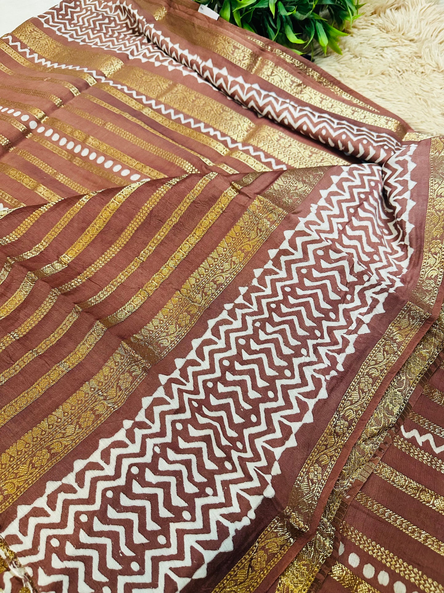 Pastel Brown Pure Mul Cotton Saree