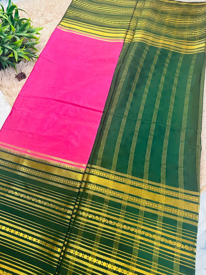 Bright Pink Premium Mysore Crepe Silk Saree
