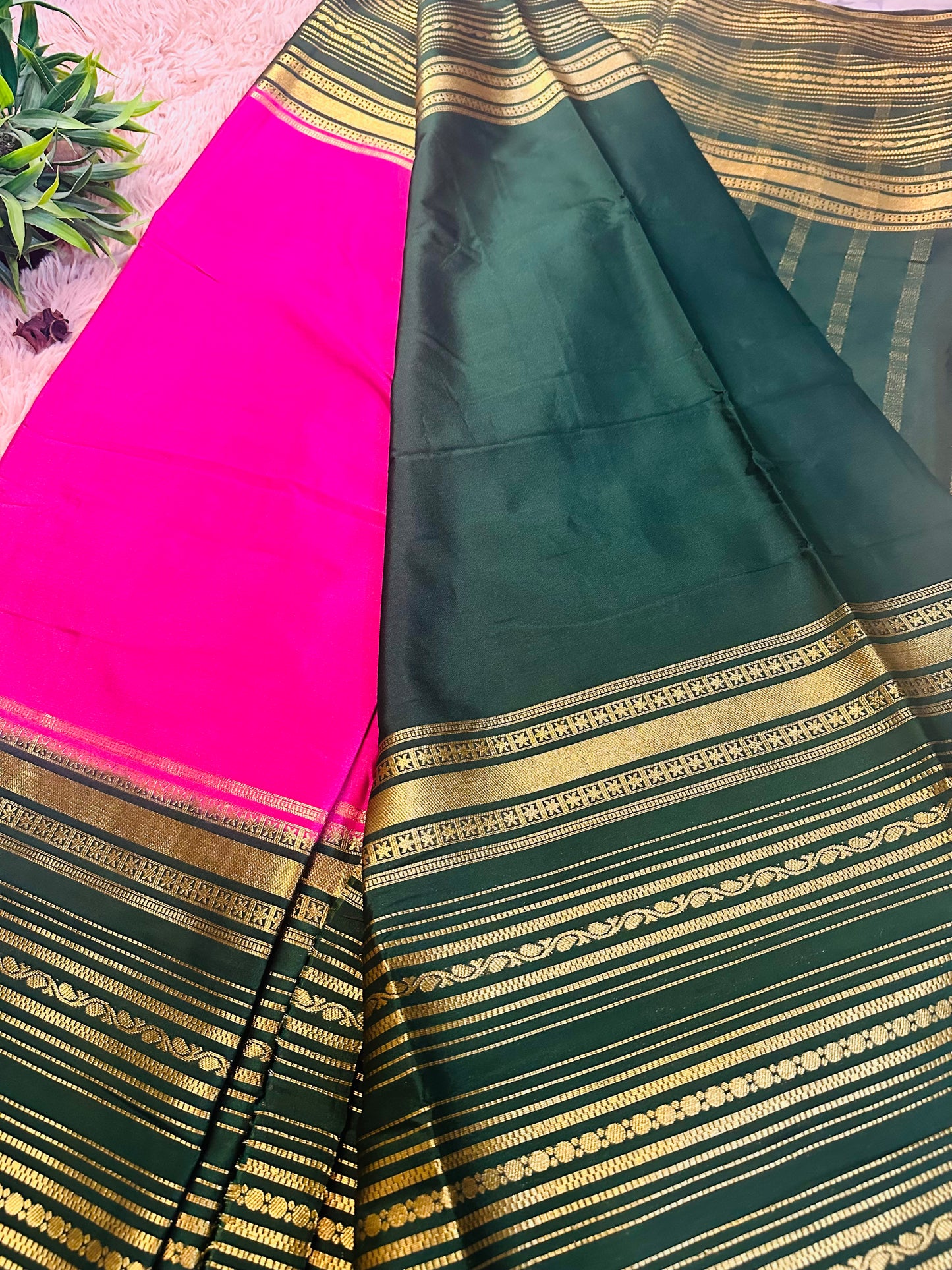 Bright Pink Premium Mysore Crepe Silk Saree