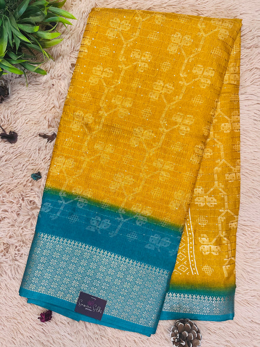 Mustard Cotton Silk Saree