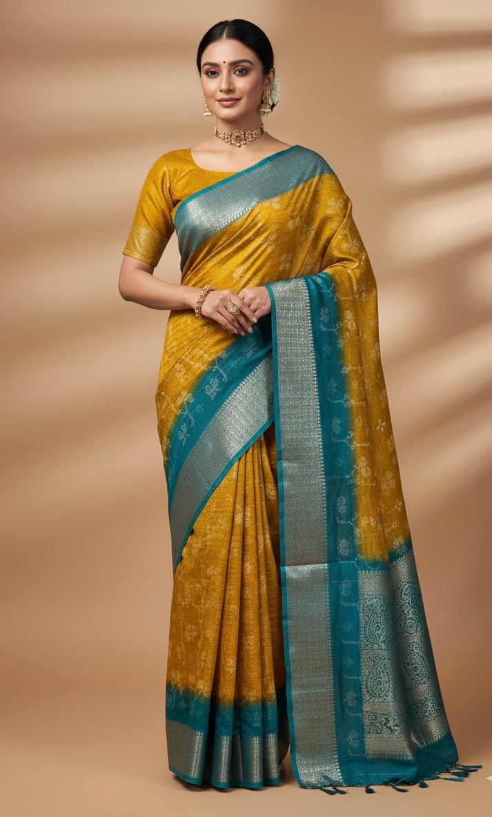 Mustard Cotton Silk Saree