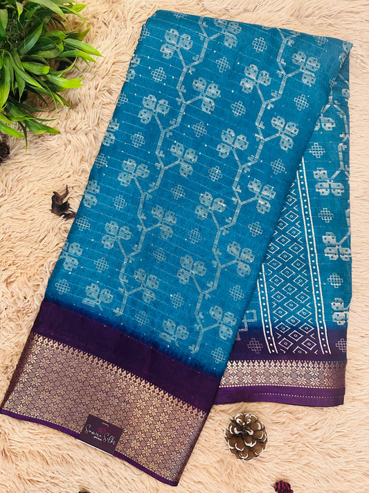 Sky Blue Cotton Silk Saree