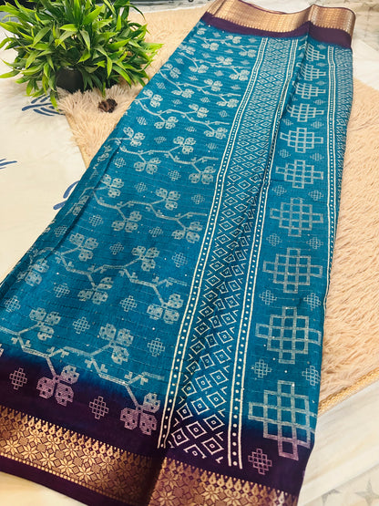 Sky Blue Cotton Silk Saree