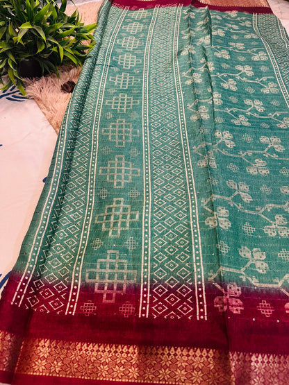 Teal Blue Cotton Silk Saree
