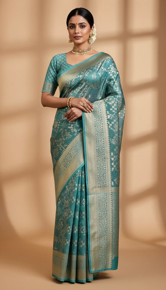 Teal Blue Brasso Saree