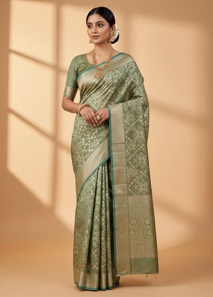 Pista Green Brasso Saree