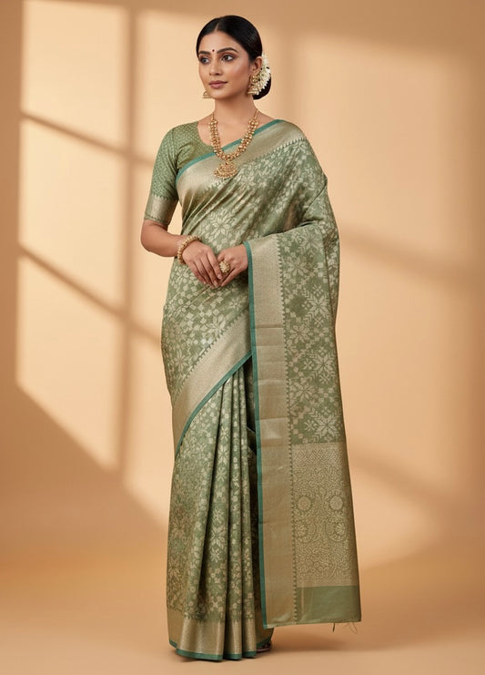Pista Green Brasso Saree