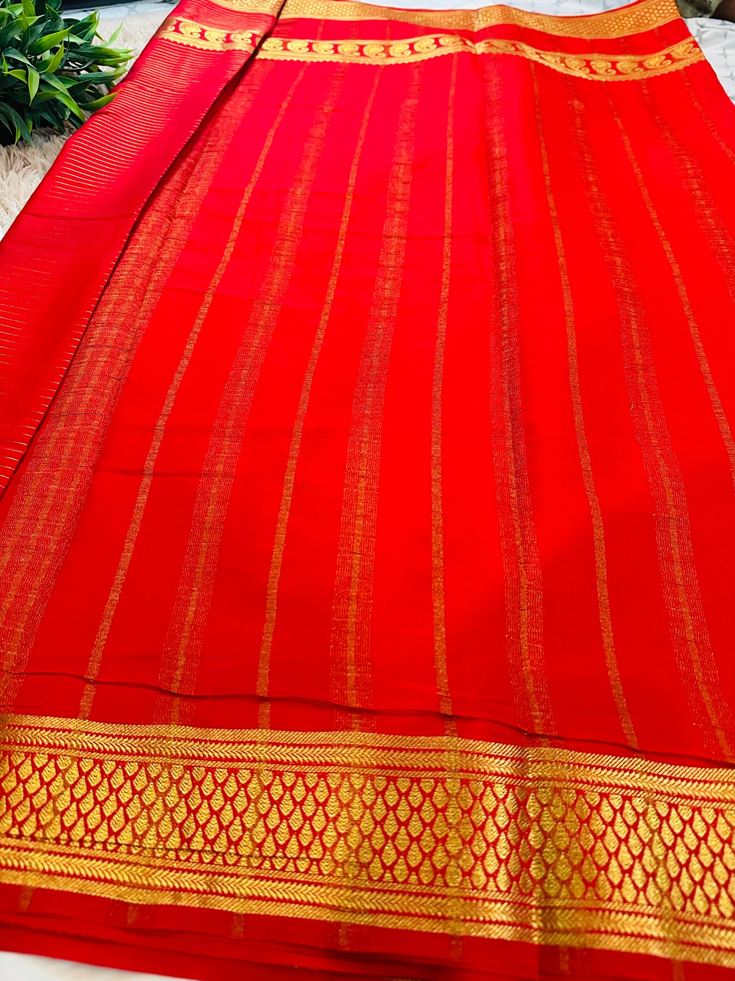 Red Premium KSIC Mysore Crepe Silk Saree