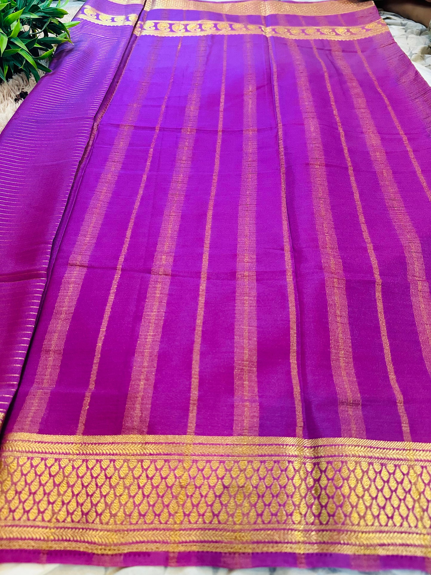 Onion Pink Premium KSIC Mysore Crepe Silk Saree