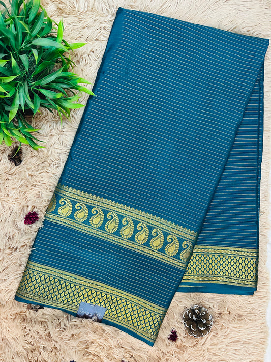 Teal Blue Premium KSIC Mysore Crepe Silk Saree