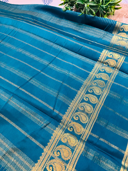 Teal Blue Premium KSIC Mysore Crepe Silk Saree