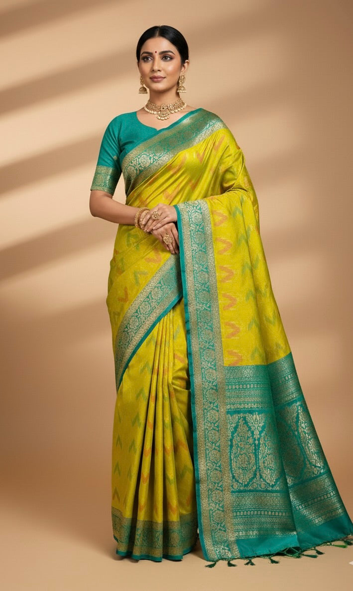 Lime Green Patola Silk Saree