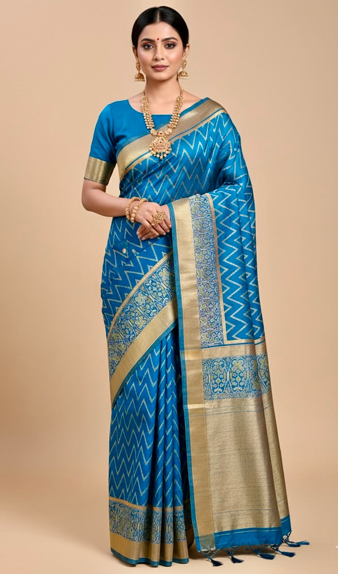 Blue Patola Tussar Silk Saree