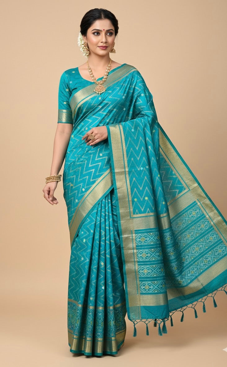 Sky Blue Patola Tussar Silk Saree