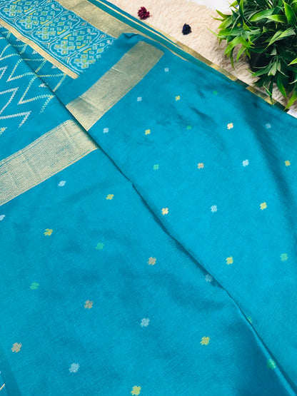 Sky Blue Patola Tussar Silk Saree