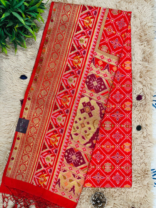 Red Patola Tussar Silk Saree