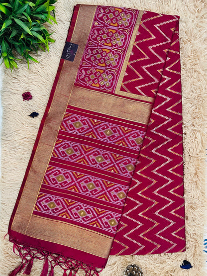 Magenta Pink Patola Tussar Silk Saree