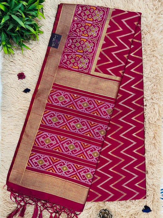 Magenta Pink Patola Tussar Silk Saree