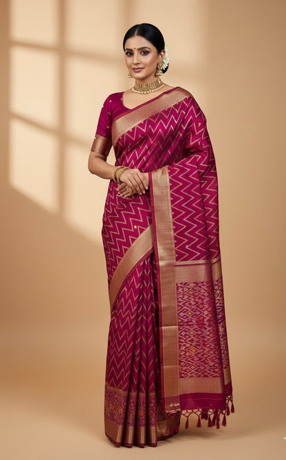 Magenta Pink Patola Tussar Silk Saree