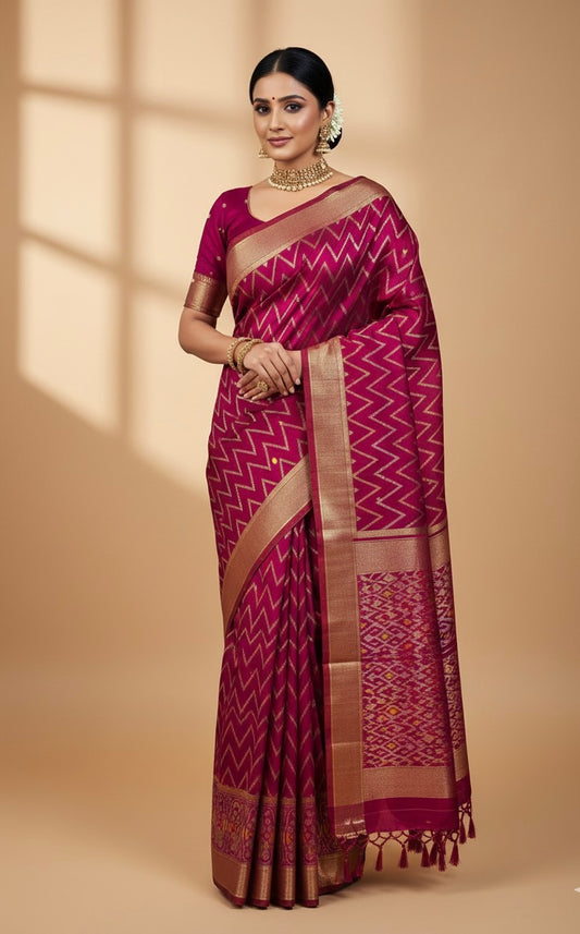 Magenta Pink Patola Tussar Silk Saree