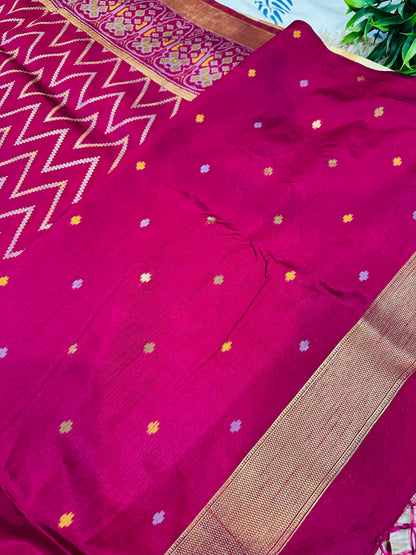 Magenta Pink Patola Tussar Silk Saree