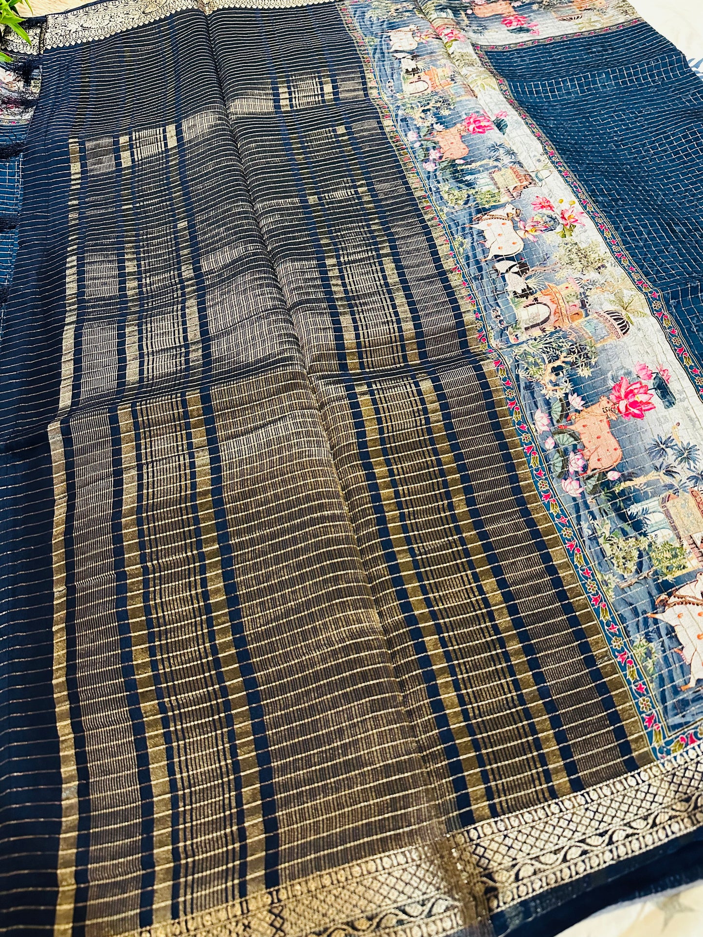 Light Navy Blue Pure Viscose Saree