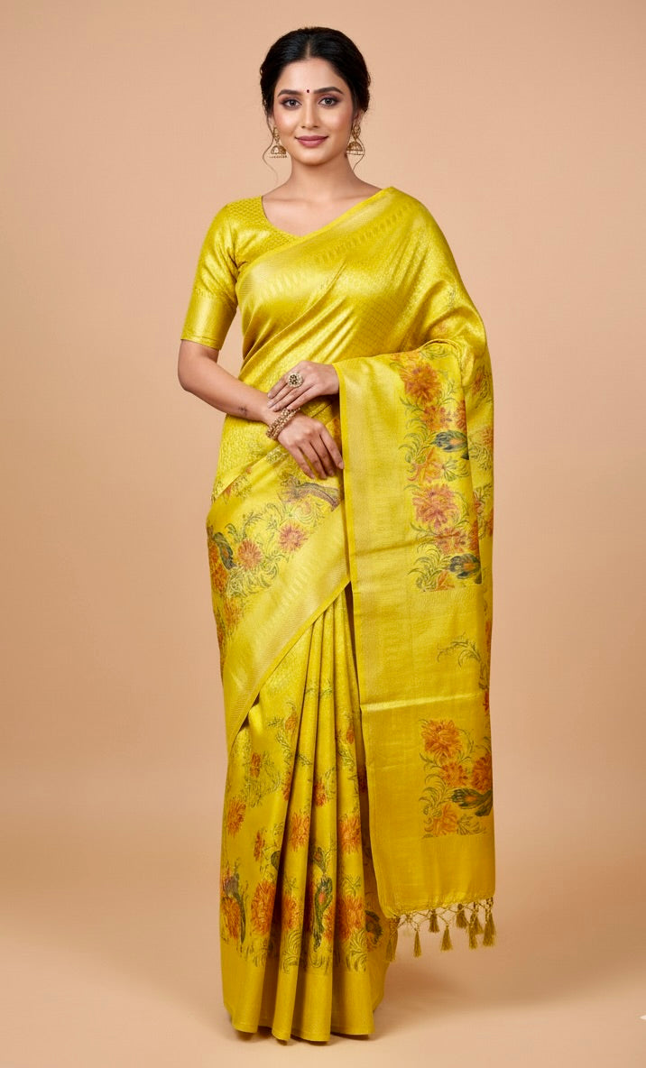 Lime Green Tissue Silk Saree