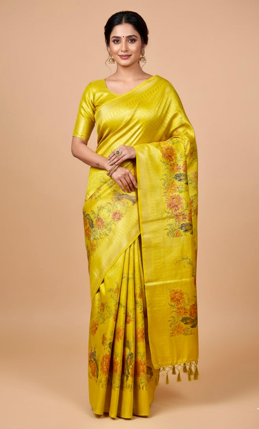Lime Green Tissue Silk Saree