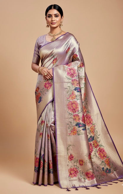 Glossy Light Purple Silk Saree