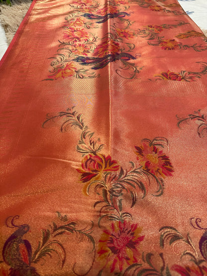 Scarlet Red Tissue Silk  Saree