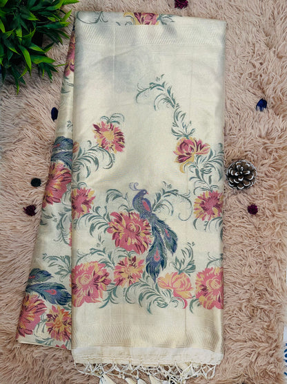 Cream Tissue Silk Saree