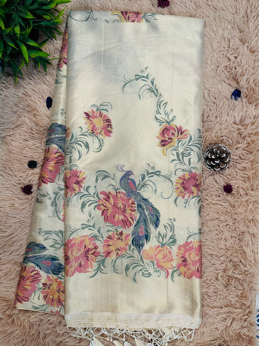 Cream Tissue Silk Saree