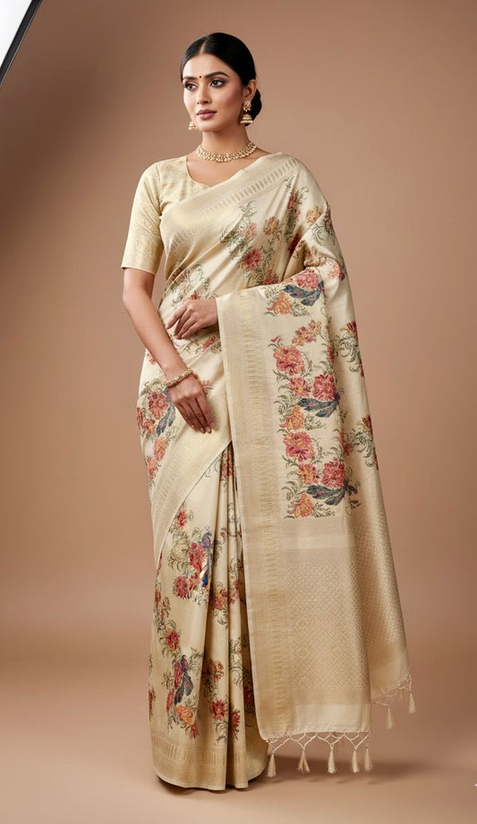 Cream Tissue Silk Saree