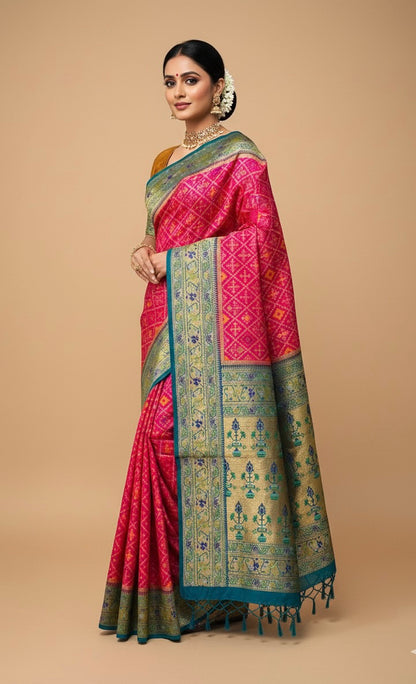 Rani Pink Patola Tussar Silk Saree
