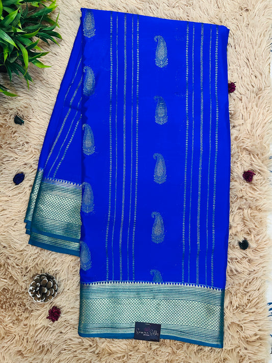 Bright Blue Premium KSIC Mysore Crepe Silk Saree