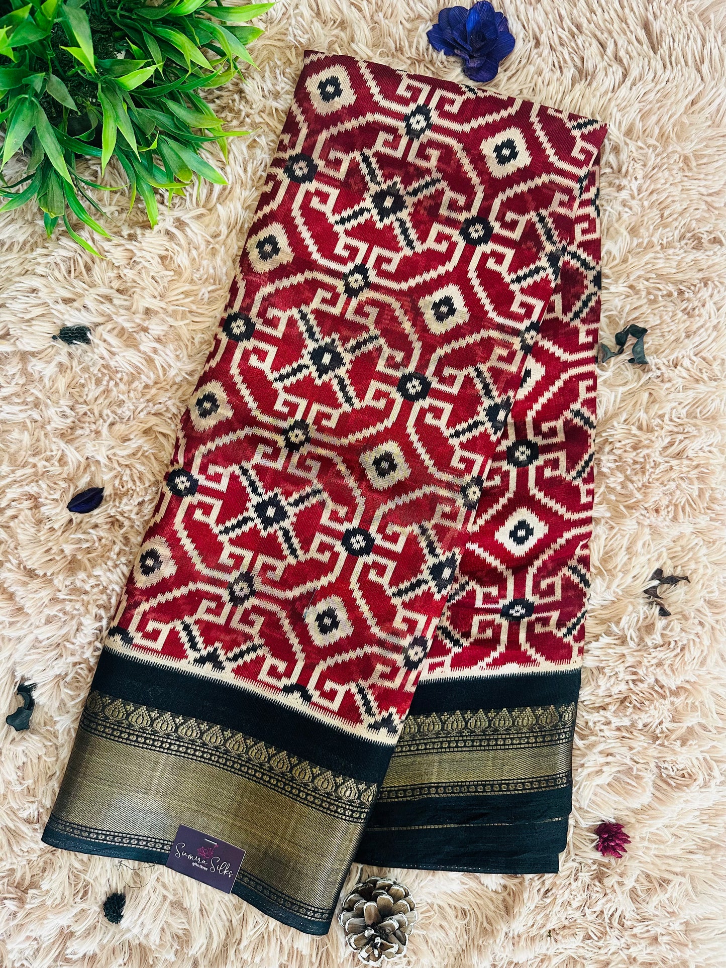 Red Abstract Silk Saree