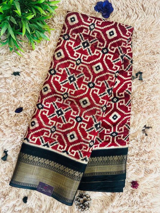Red Abstract Silk Saree